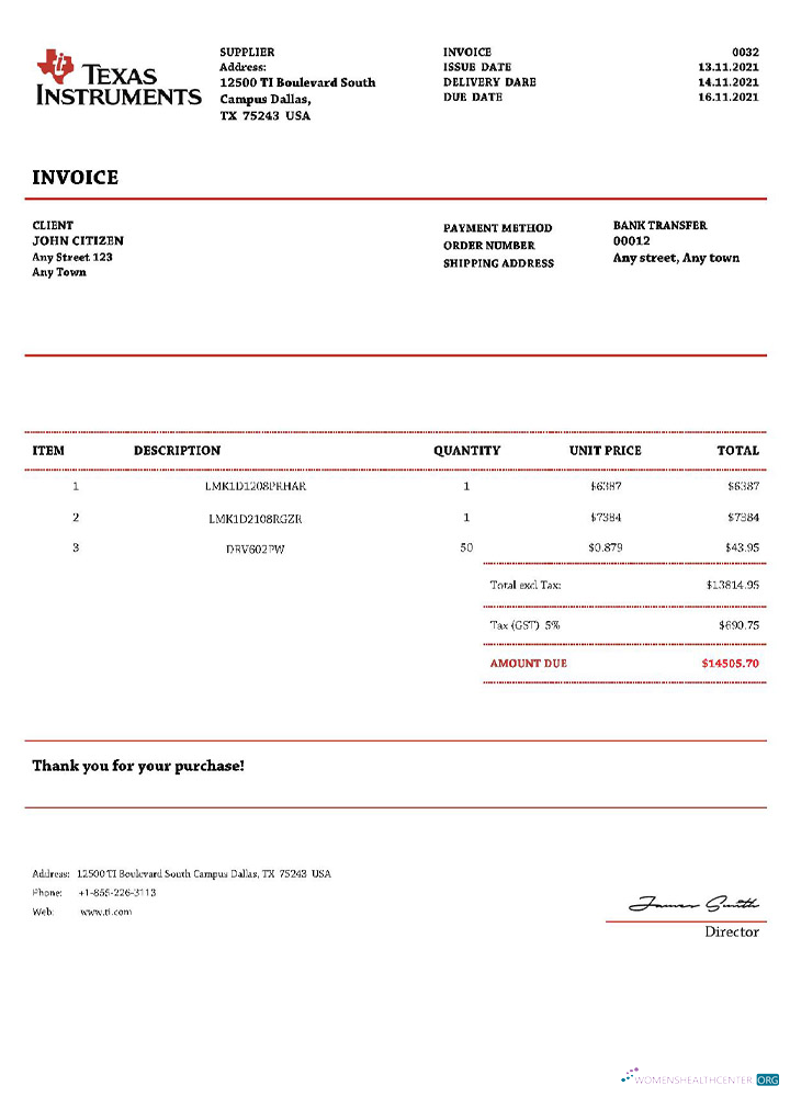 Download USA Texas Instruments invoice Photoshop template